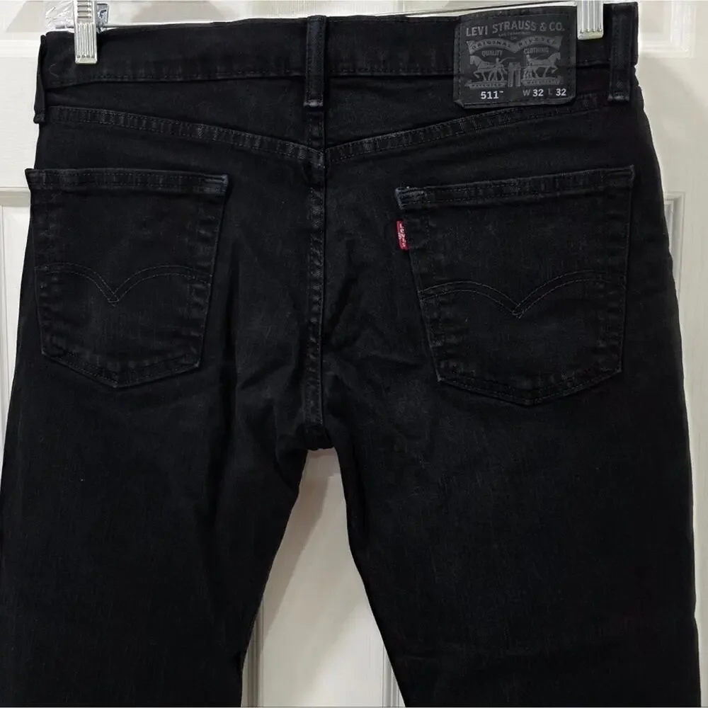 Levi's 511 Slim Fit Jeans Mens 32x32 Black Stretch Denim
